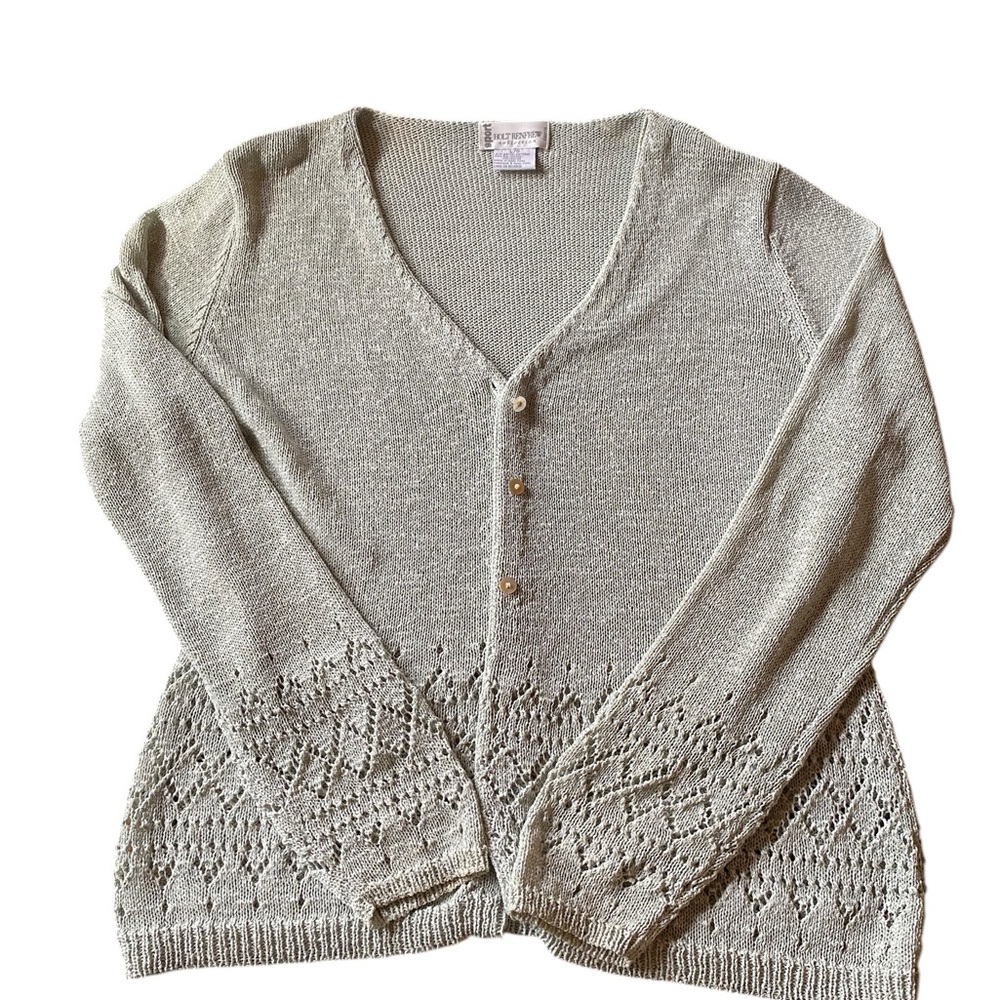 Light Green Openwork V-Neck Cardigan Sweater